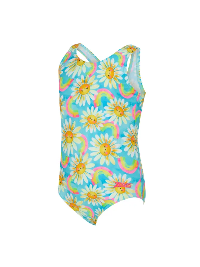 Sale,Clearance, view full size image of Front view of Product detail - Girls Daisy Scoopback Swimsuit DAIS