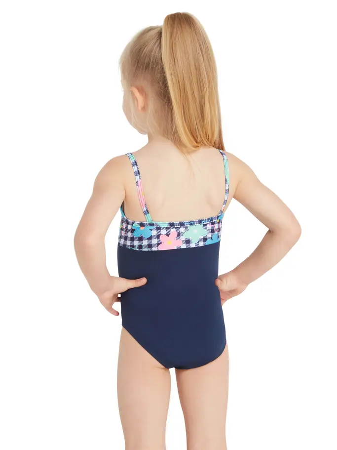 New, view full size image of Front view of Product detail - Girls Picnic Posy Panel Classicback Swimsuit PCPO