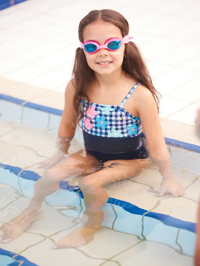 New, view full size image of Front view of Product detail - Girls Picnic Posy Panel Classicback Swimsuit PCPO