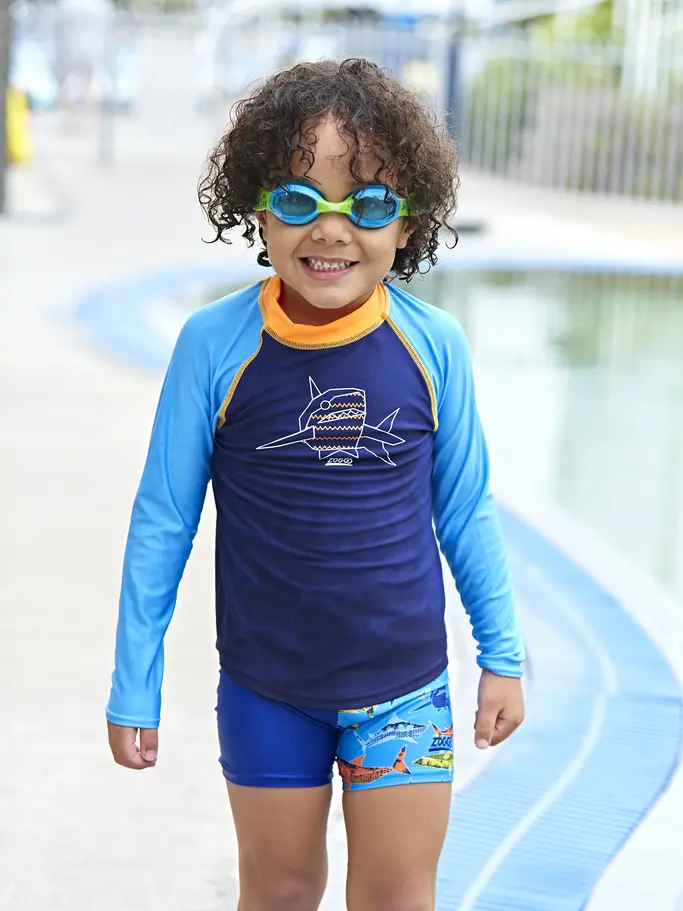 Sale,Clearance, view full size image of Front view of Product detail - Boys Paper Shark Long Sleeve Sun Top PASH