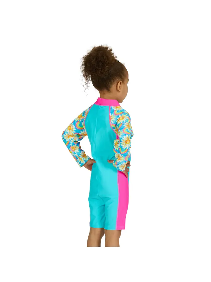 New, view full size image of Front view of Product detail - Girls Daisy Print Long Sleeve All In One Swimsuit DAIS