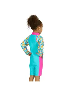 Display front view 4 of Product detail - Girls Daisy Print Long Sleeve All In One Swimsuit DAIS