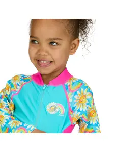 Display front view 5 of Product detail - Girls Daisy Print Long Sleeve All In One Swimsuit DAIS