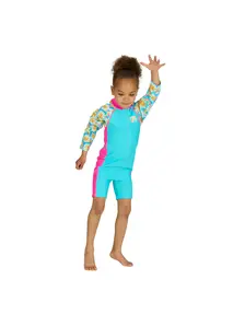 Display front view 7 of Product detail - Girls Daisy Print Long Sleeve All In One Swimsuit DAIS