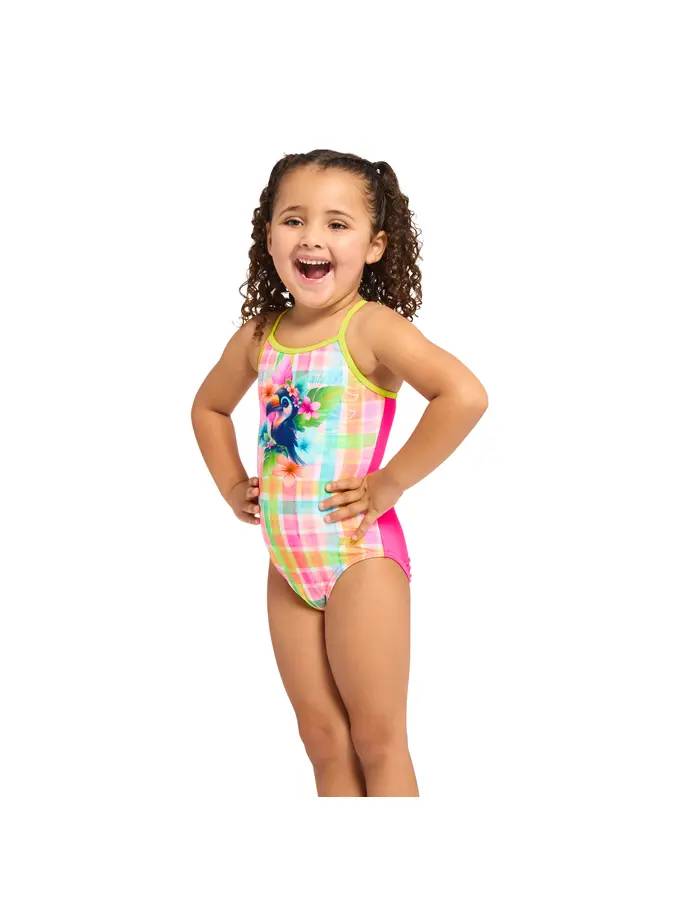 New, view full size image of Front view of Product detail - Girls Checky Crossback Swimsuit CHEC