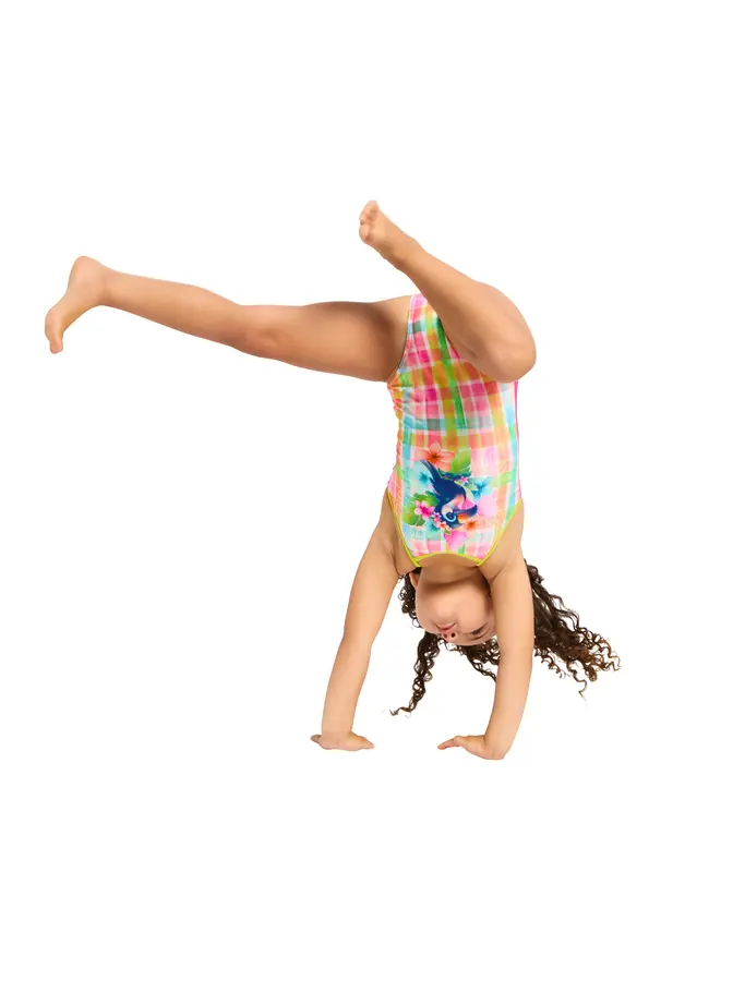 New, view full size image of Front view of Product detail - Girls Checky Crossback Swimsuit CHEC