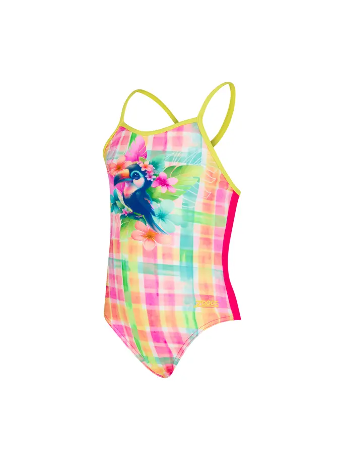 New, view full size image of Front view of Product detail - Girls Checky Crossback Swimsuit CHEC