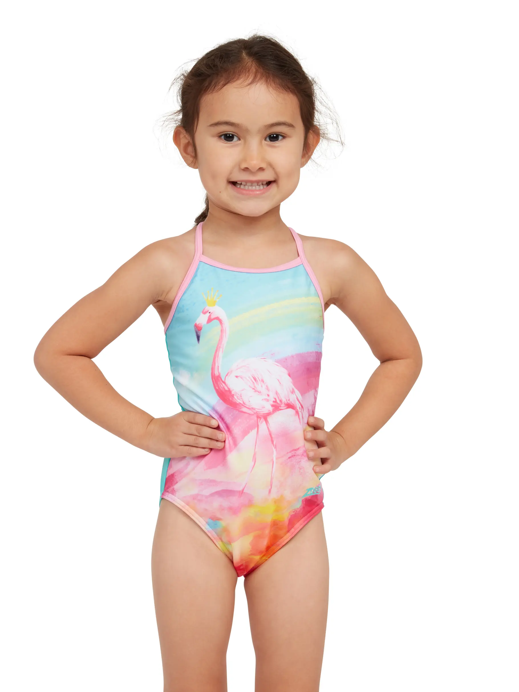 Sale, view full size image of Front view of Product detail - Girls Queeningo Crossback One Piece Swimsuit QNNG
