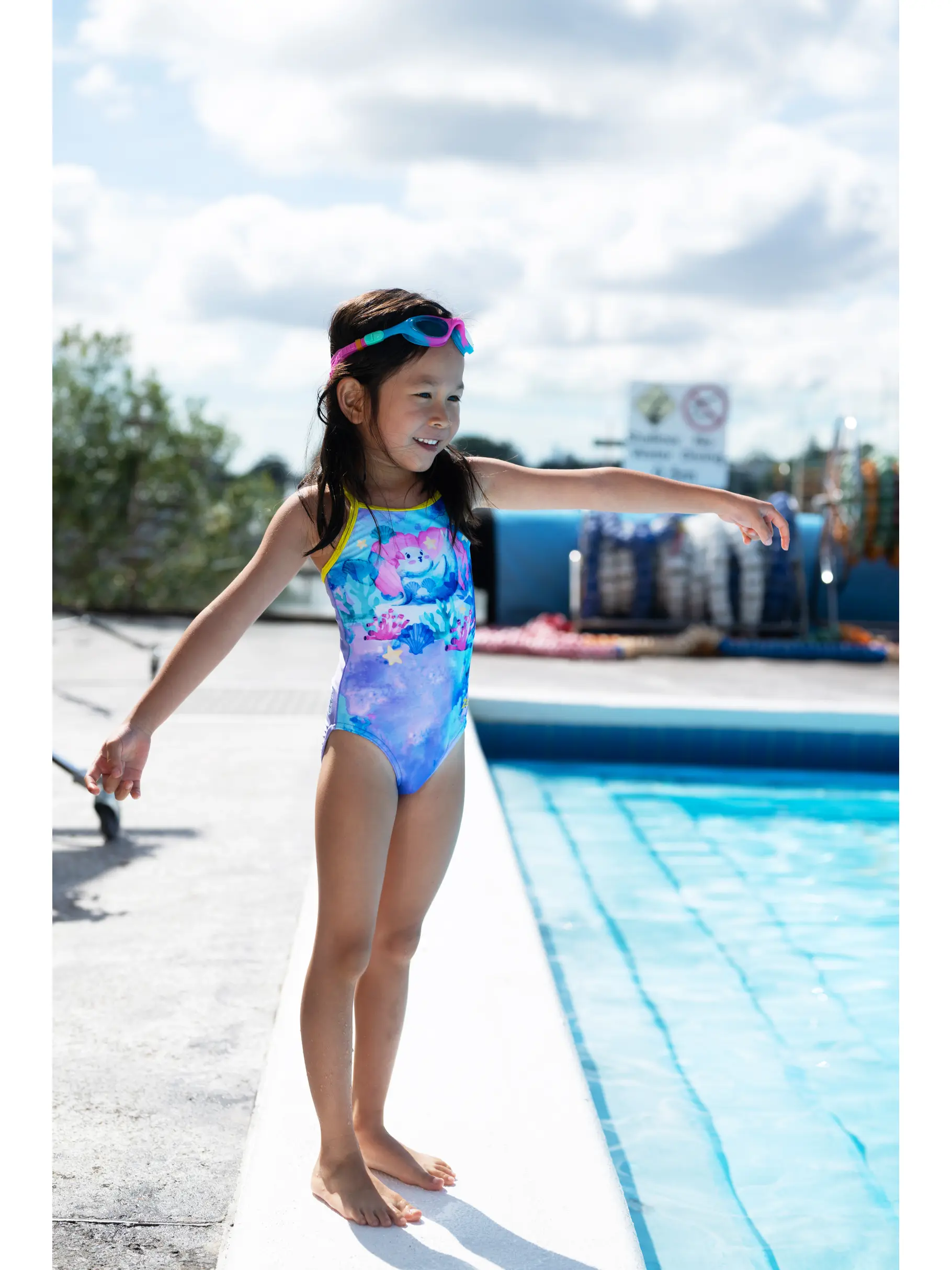 Sale,Clearance, view full size image of Front view of Product detail - Girls Seal Tex Back Swimsuit SEAP