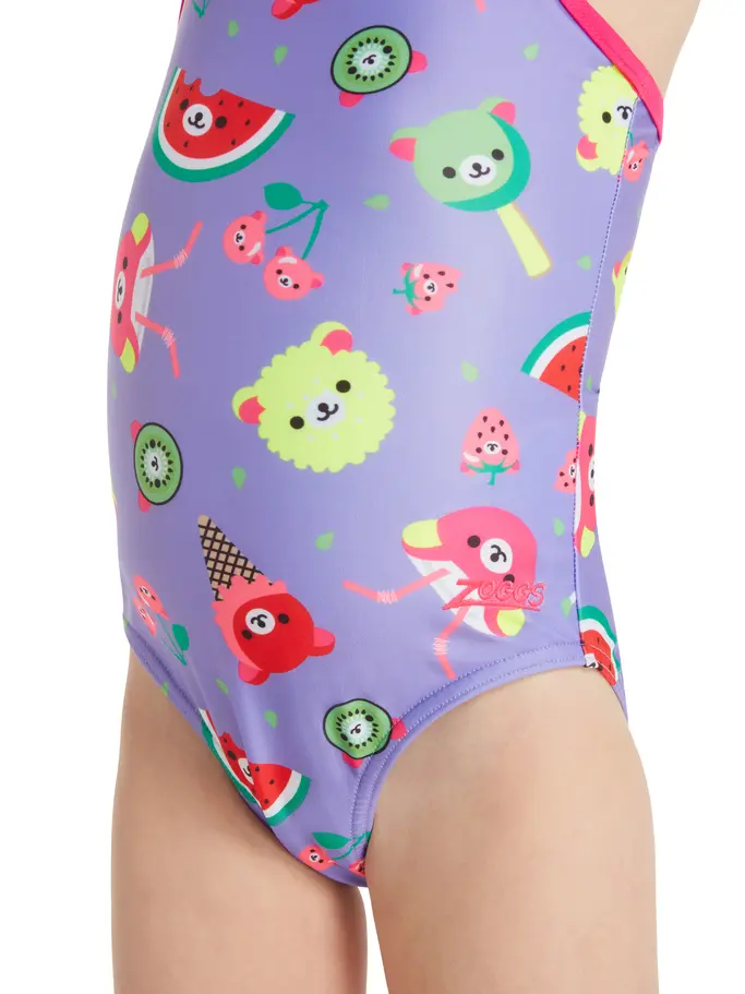 Sale, view full size image of Front view of Product detail - Girls Teddy Fruits Tex Back Swimsuit TEDF