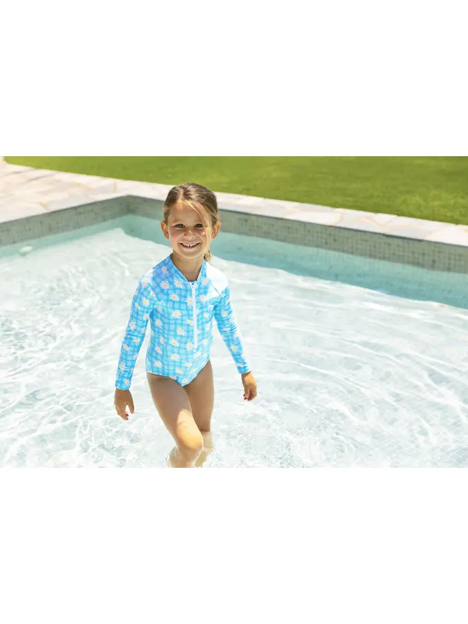 New, view full size image of Front view of Product detail - Girls Daisy Check Paddle Suit DACH