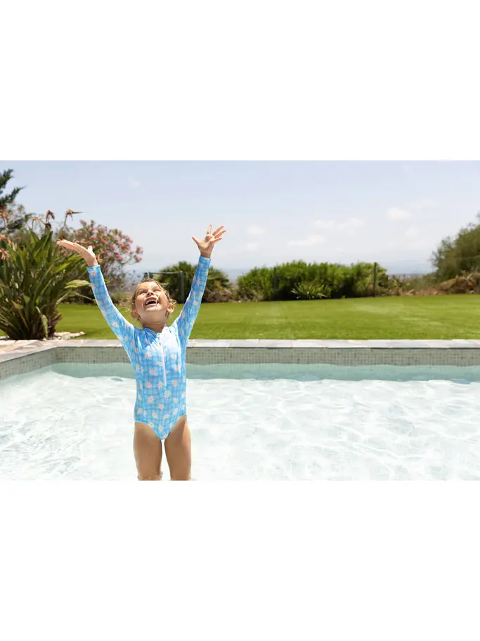 New, view full size image of Front view of Product detail - Girls Daisy Check Paddle Suit DACH