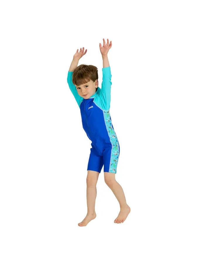 Sale, view full size image of Front view of Product detail - Boys Oceanic Long Sleeve All In One Swimsuit ocean