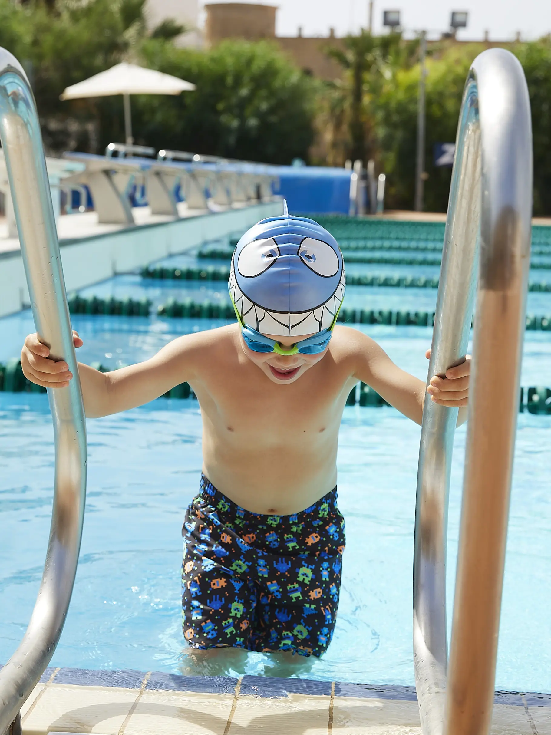 Out of Stock,Sale, view full size image of Front view of Product detail - Boys Pixel Monsters Watershorts PXMN
