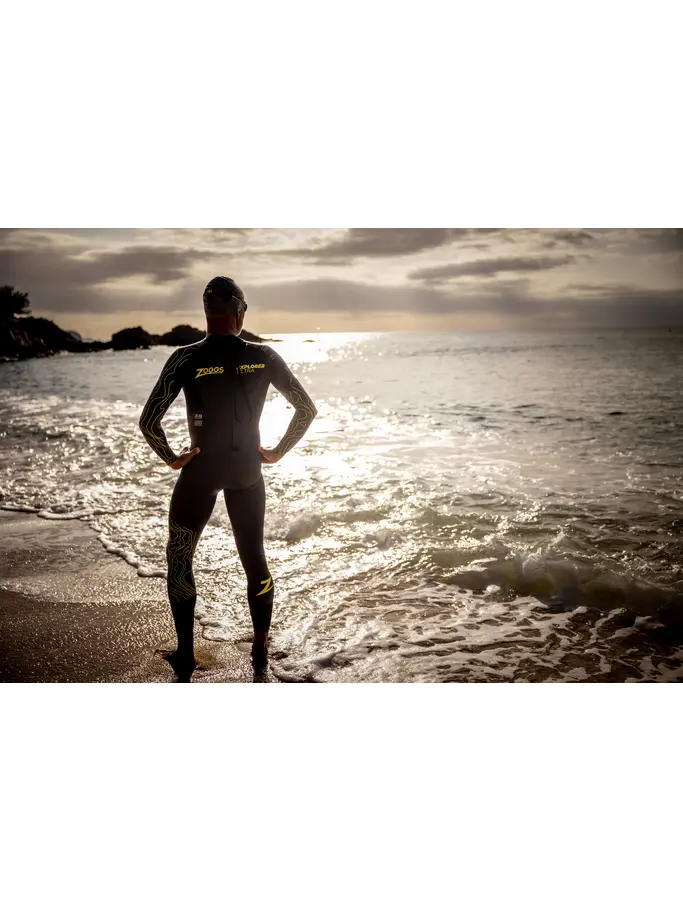 , view full size image of Front view of Product detail - Mens FS Open Water Wetsuit - Explorer Ultra black/yellow