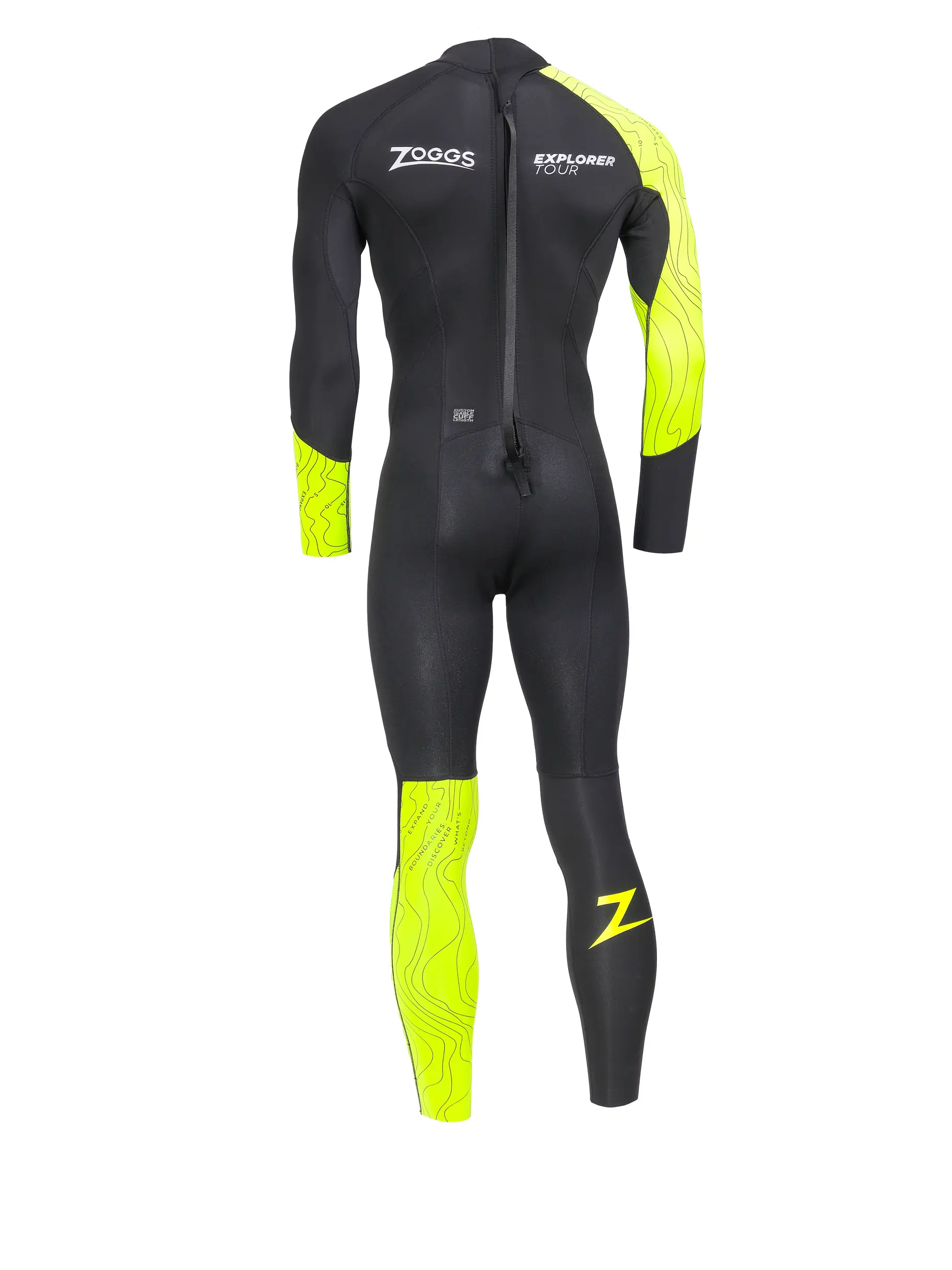 , view full size image of Front view of Product detail - Mens FS Open Water Wetsuit - Explorer Tour black/yellow