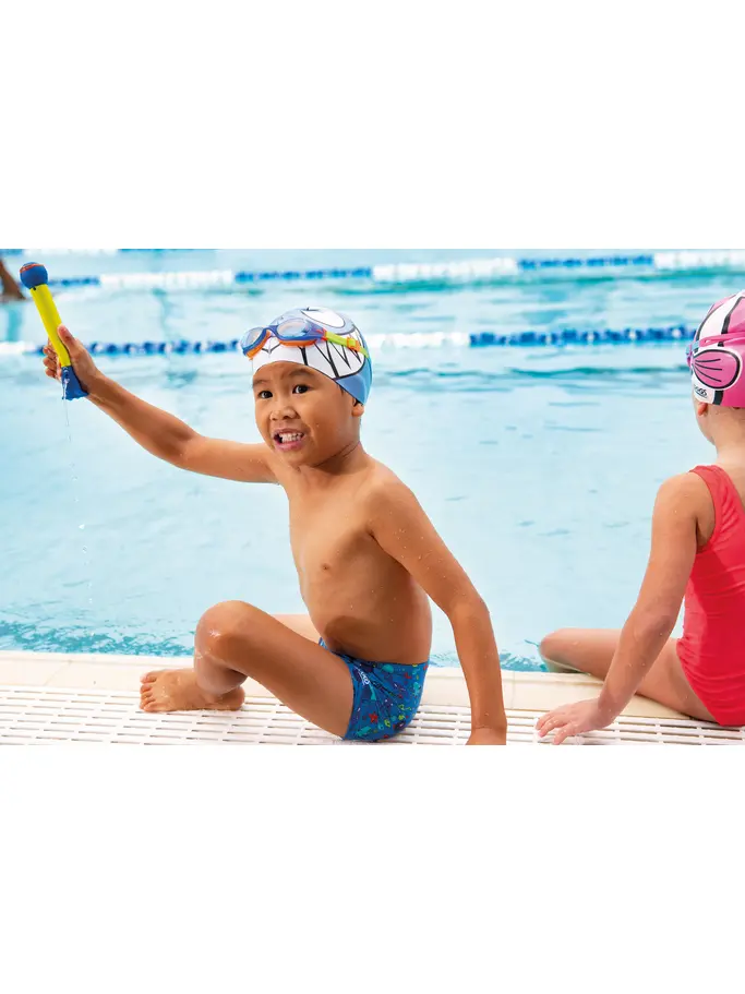 , view full size image of Front view of Product detail - Junior Swimming Cap - Blue Jaws