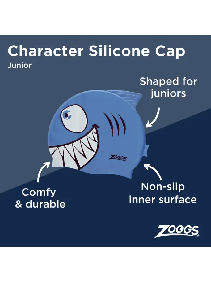 , view full size image of Front view of Product detail - Junior Swimming Cap - Blue Jaws
