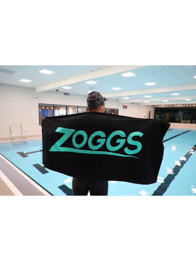 , view full size image of Front view of Product detail - Zoggs Unisex Adult Swimming Pool Towel black/turquoise