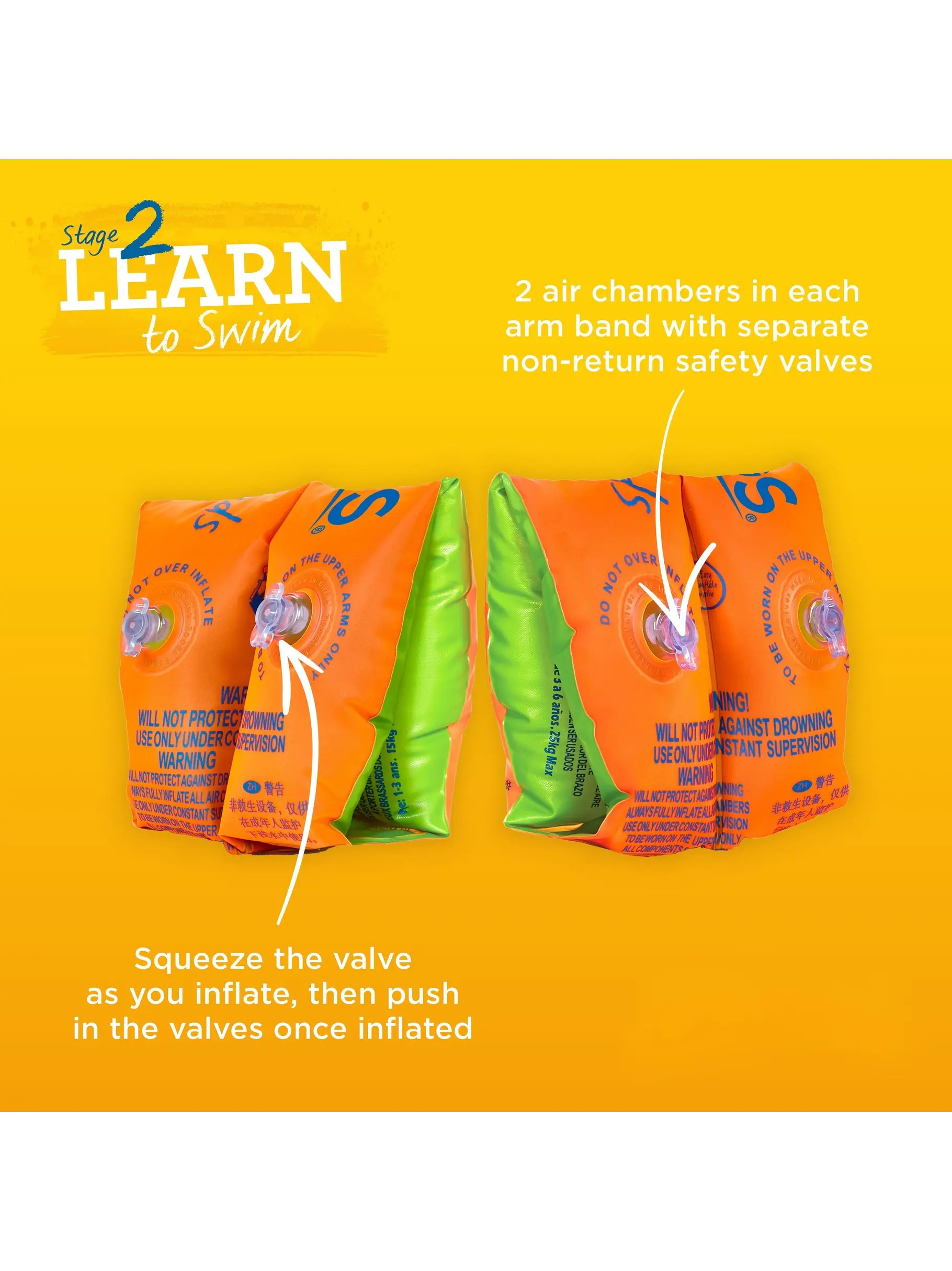 , view full size image of Front view of Product detail - Inflatable Swimming Float Bands orange