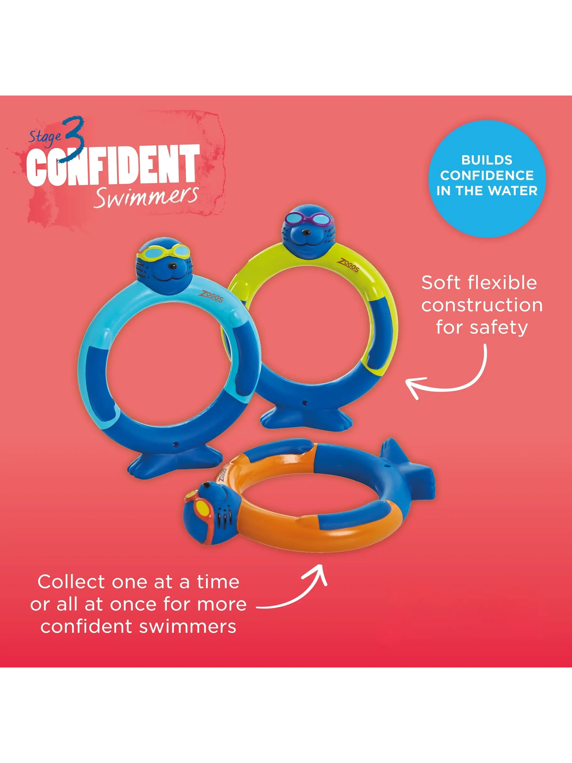 , view full size image of Front view of Product detail - Pool Toy - Zoggy Dive Rings AST