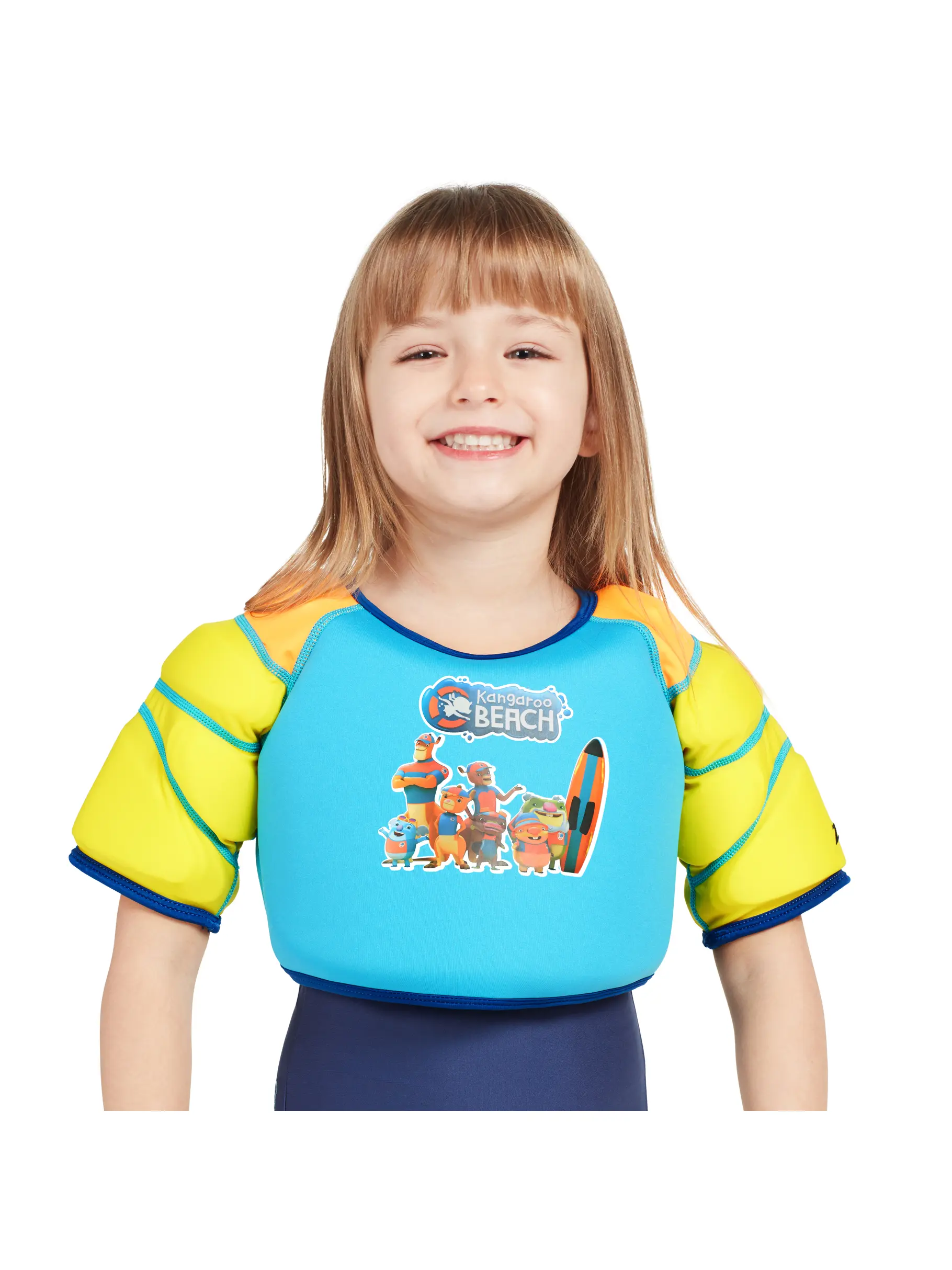 Sale, view full size image of Front view of Product detail - Blue Kangaroo Beach Water Wings Vest blue/yellow