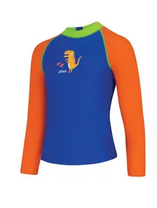 Display front view 1 of Product detail - Dino Blue Long Sleeve Zip Sun Top DIBL