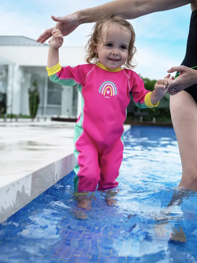 New, view full size image of Front view of Product detail - Rainbow Fleece Lined Full Body Swimsuit RNMG