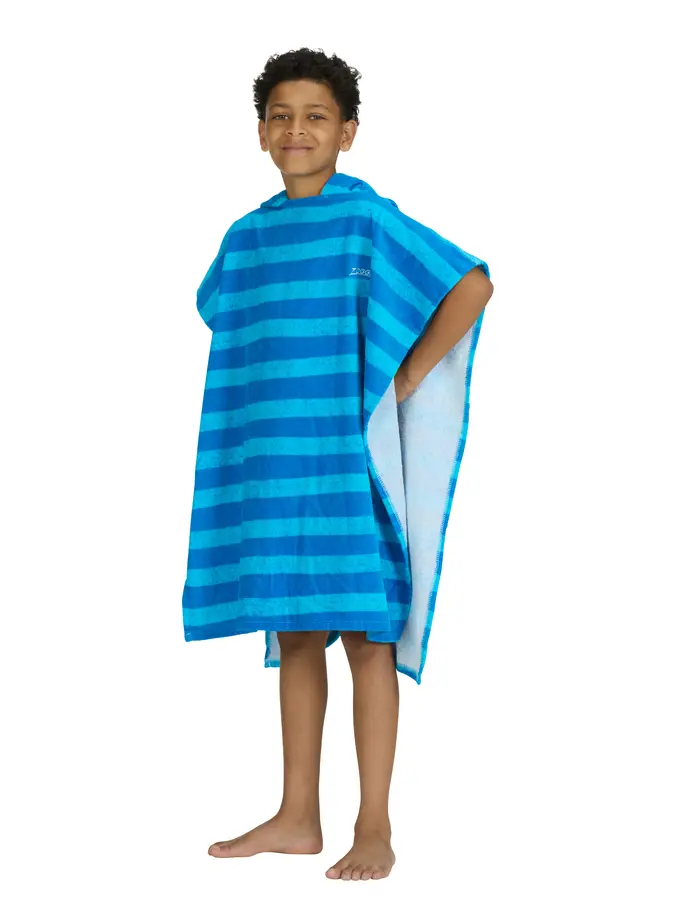 New, view full size image of Front view of Product detail - Nautical Blue Striped Poncho Hooded Towel NAST