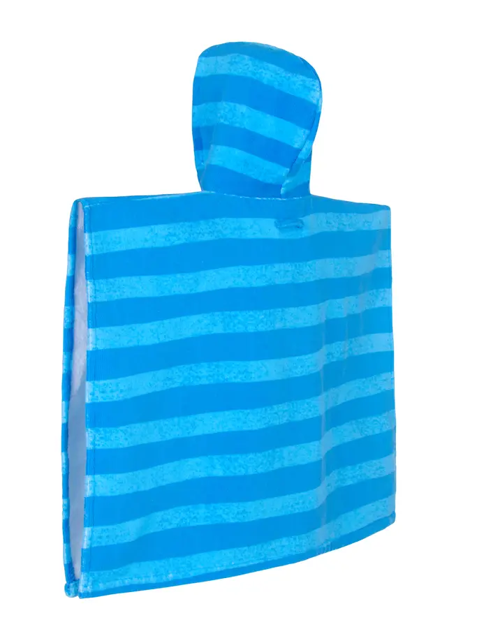New, view full size image of Front view of Product detail - Nautical Blue Striped Poncho Hooded Towel NAST