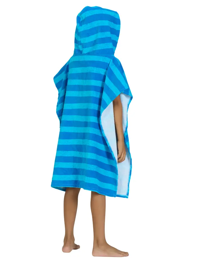 New, view full size image of Front view of Product detail - Nautical Blue Striped Poncho Hooded Towel NAST
