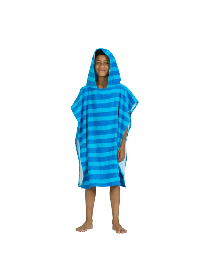 New, view full size image of Front view of Product detail - Nautical Blue Striped Poncho Hooded Towel NAST