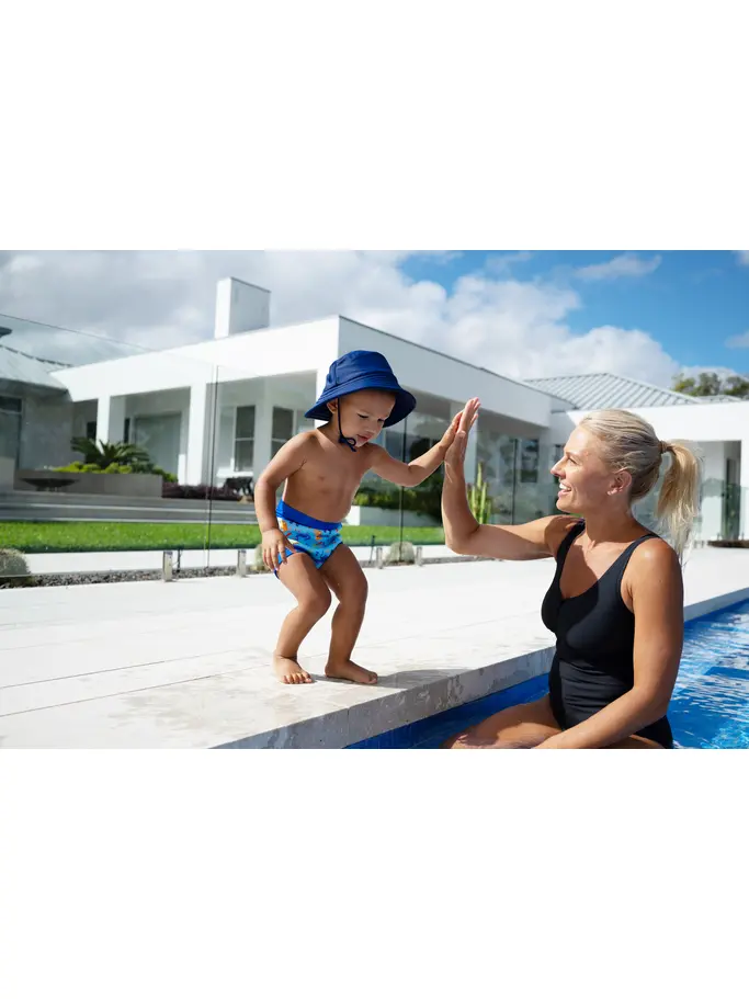 New, view full size image of Front view of Product detail - Dinos Blue Comfy Swimsure Nappy DILB