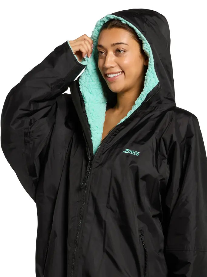 Out of Stock,New, view full size image of Front view of Product detail - Zoggs Unisex Changing Parka Coat BKMN