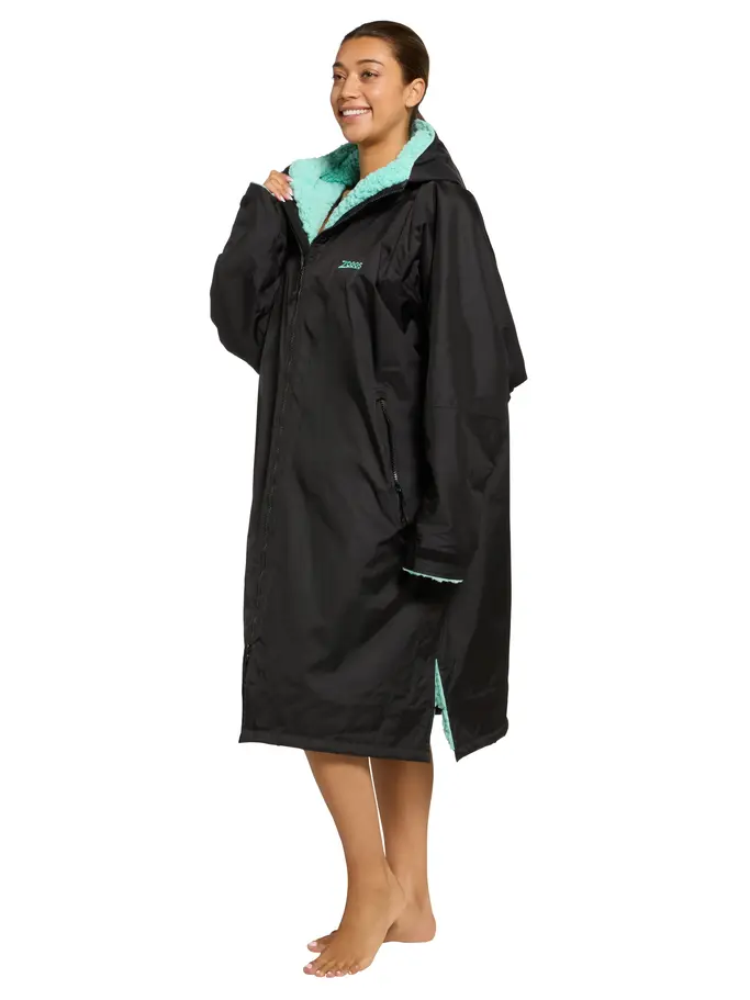 Out of Stock,New, view full size image of Front view of Product detail - Zoggs Unisex Changing Parka Coat BKMN
