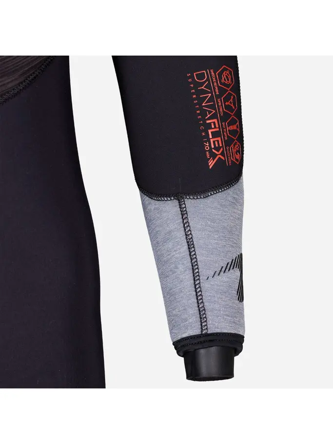 Out of Stock, view full size image of Front view of Product detail - DYNAFLEX - Women's Dive Wetsuit with Hood 7mm black/red