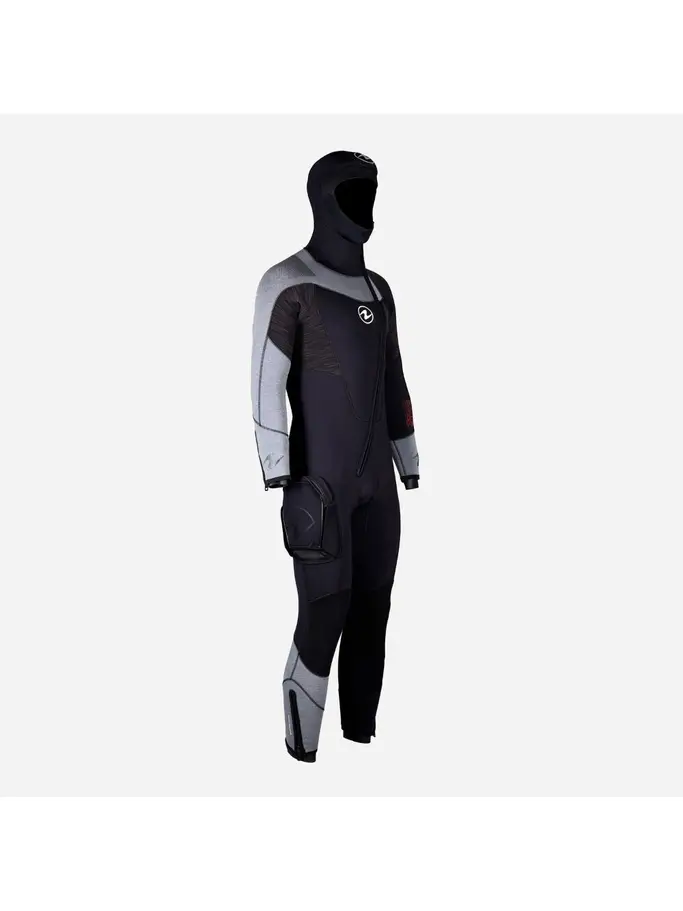 , view full size image of Front view of Product detail - DYNAFLEX - Men's Dive Wetsuit with Hood 7mm black/red