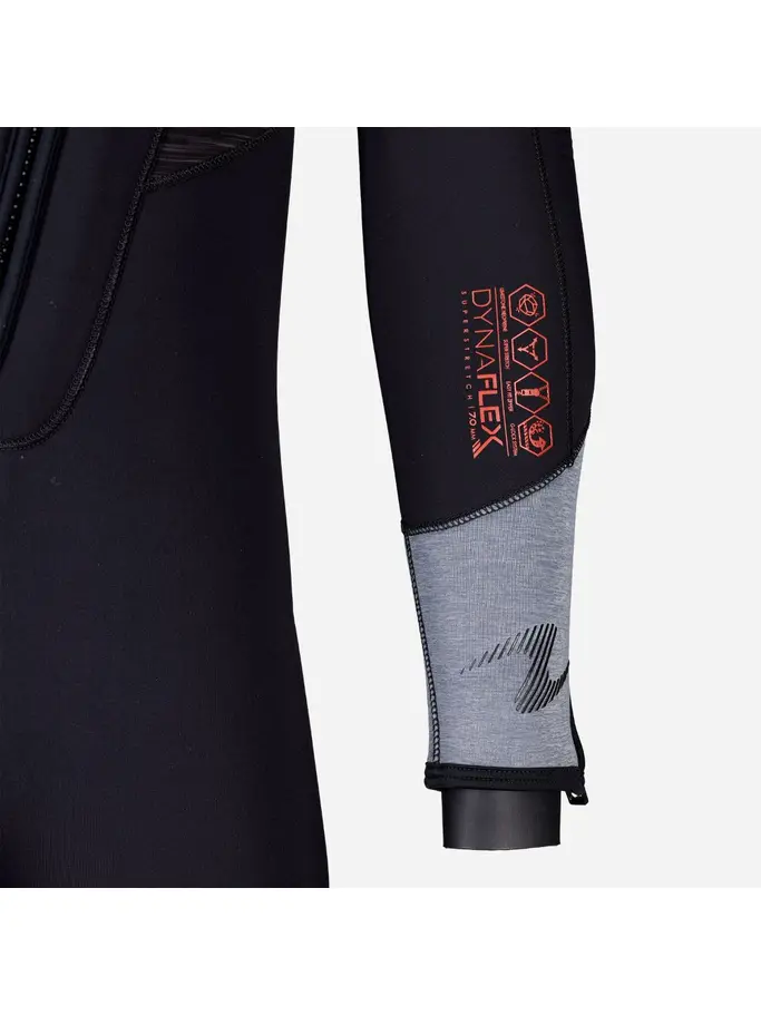 , view full size image of Front view of Product detail - DYNAFLEX - Men's Dive Wetsuit with Hood 7mm black/red