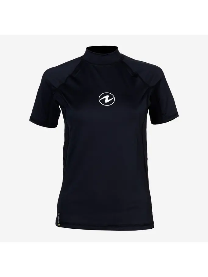 Out of Stock, view full size image of Front view of Product detail - SLIM FIT RASHGUARD - Women's Short Sleeve black
