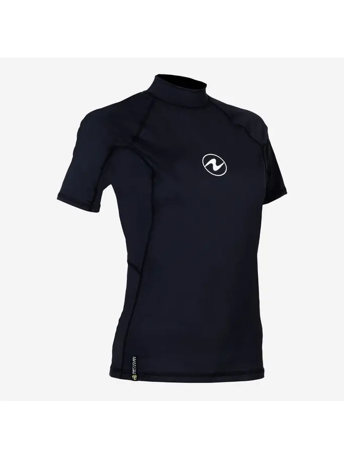 Out of Stock, view full size image of Front view of Product detail - SLIM FIT RASHGUARD - Women's Short Sleeve black