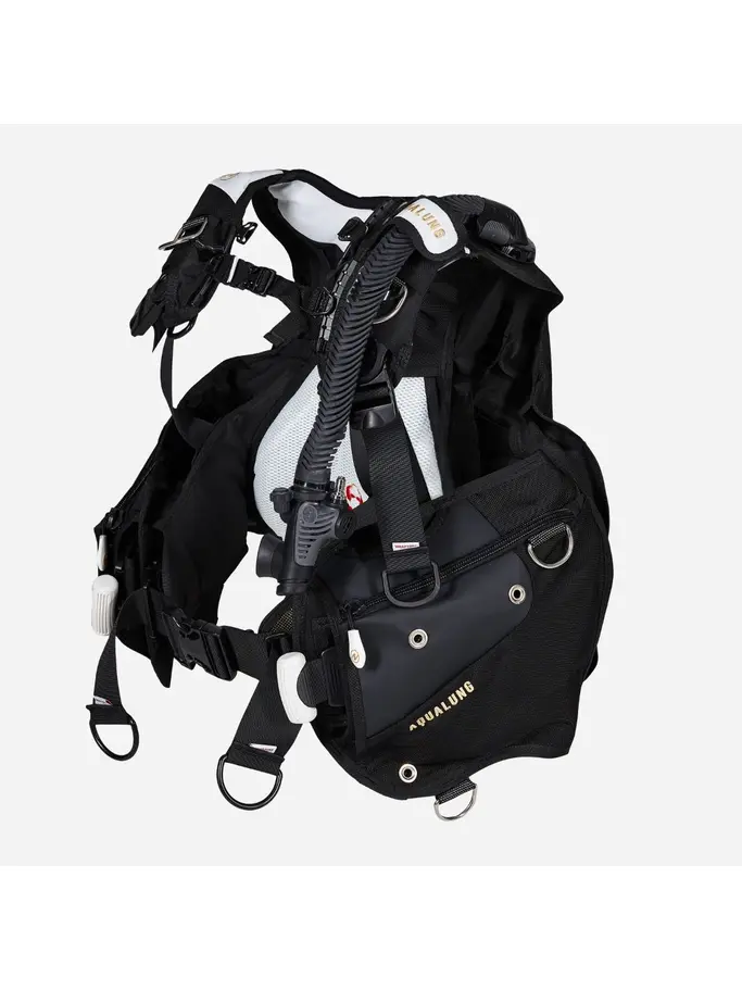 Out of Stock, view full size image of Front view of Product detail - AXIOM - Women's Dive BCD white/gold