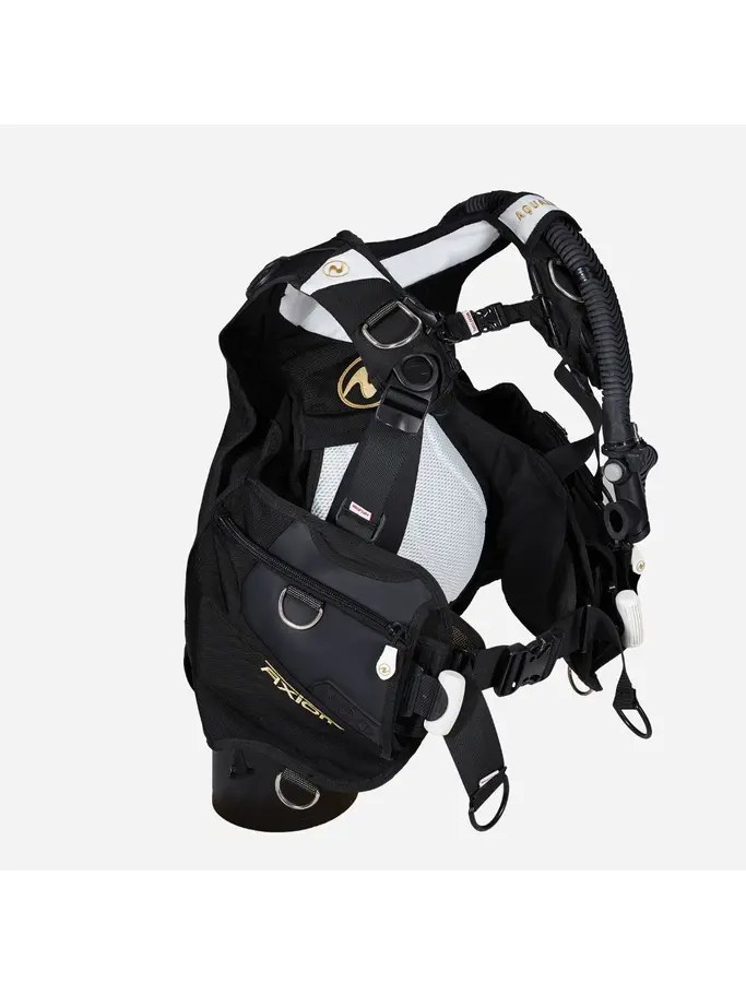 Out of Stock, view full size image of Front view of Product detail - AXIOM - Women's Dive BCD white/gold
