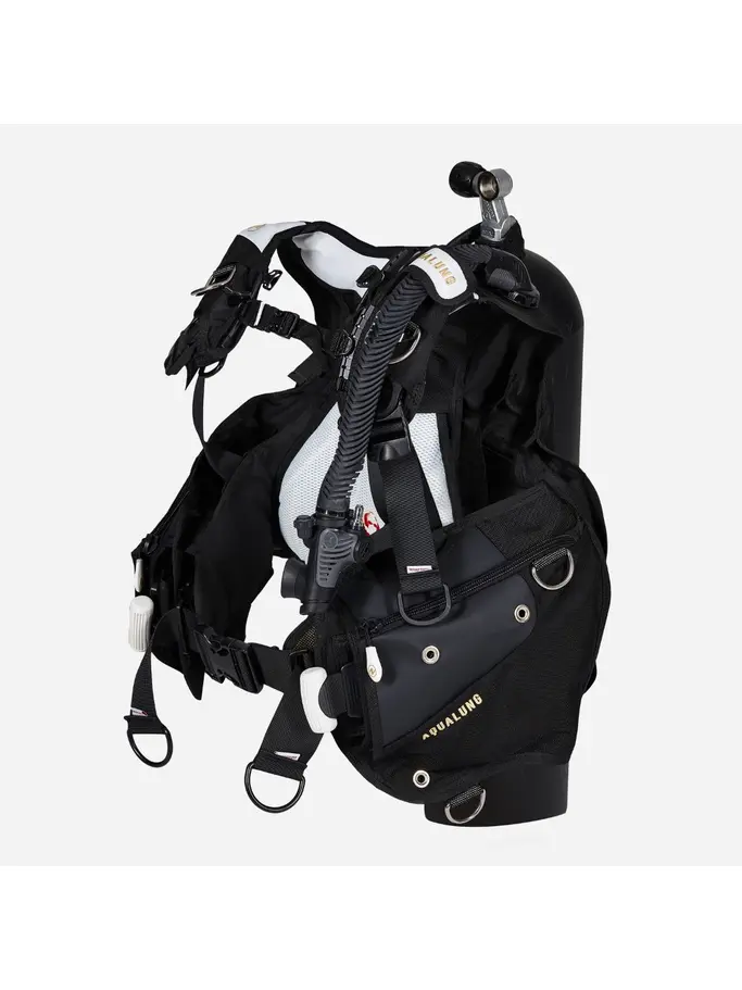 Out of Stock, view full size image of Front view of Product detail - AXIOM - Women's Dive BCD white/gold
