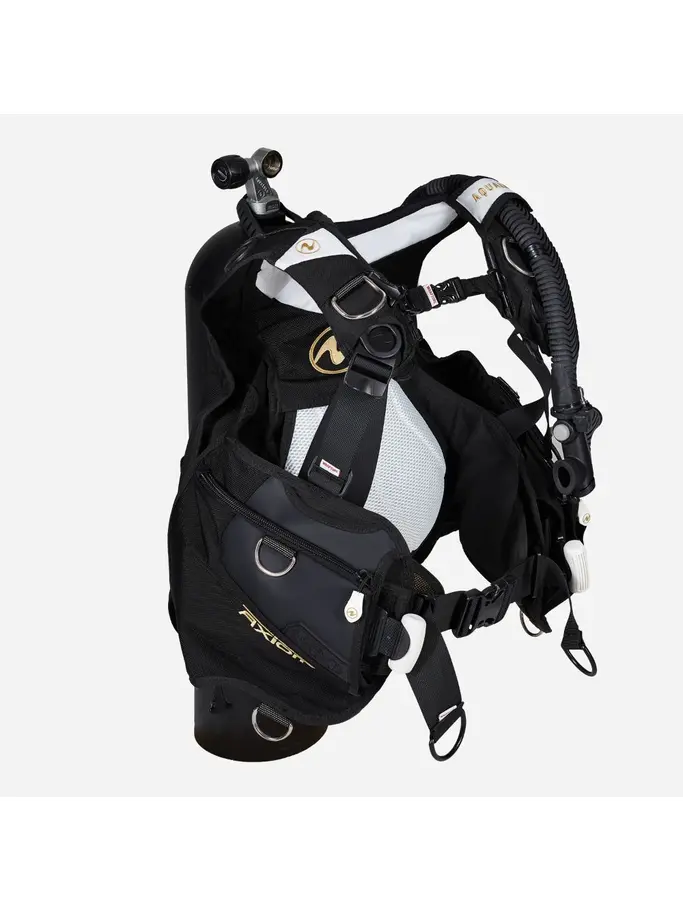 Out of Stock, view full size image of Front view of Product detail - AXIOM - Women's Dive BCD white/gold