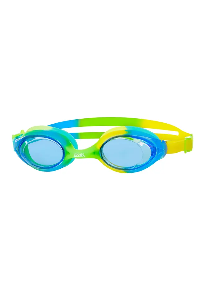 Product overview - Bondi Junior Swimming Goggles Green/Yellow - Tinted Blue Lens