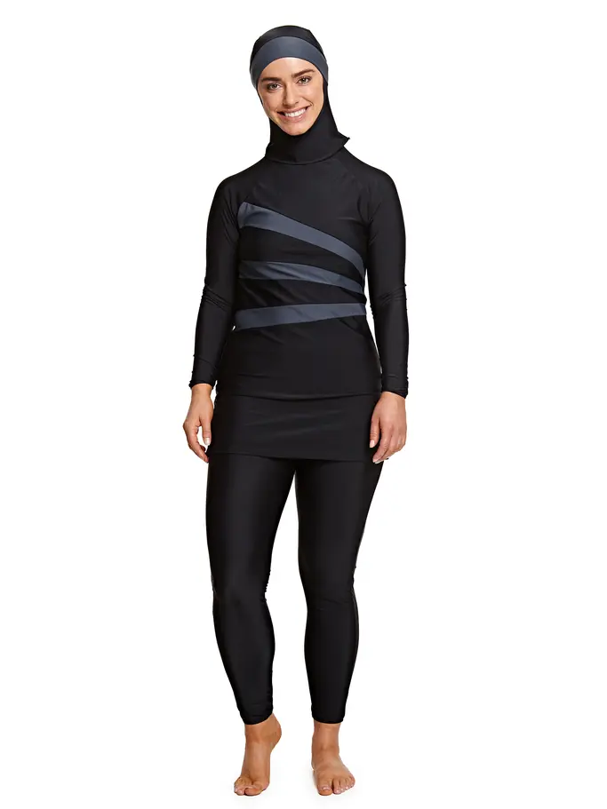 Product overview - Womens Meelup Three Piece Modesty Swimsuit BKGY
