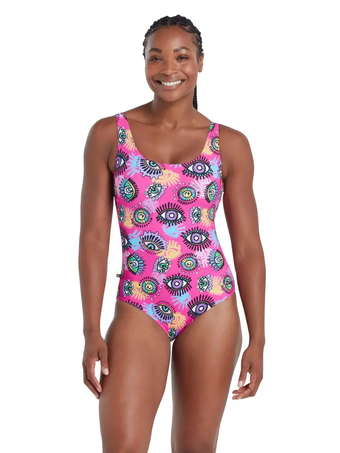 Product overview - Womens Look Inside Silver Lined Scoopback Swimsuit LIMG