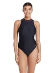 Product overview - Womens Cable Zipped Highneck Swimsuit (Ecolast) black