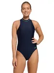 Product overview - Womens Cable Zipped Highneck Swimsuit (Ecolast) NVMN