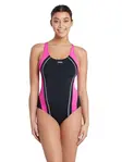 Product overview - Womens Eaton Flyback Ecolast+ Swimsuit black/marsh green